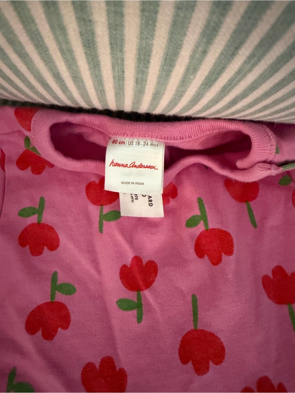 Hanna Andersson Pink Red Green Tulip Skater Dress with Striped Leggings 24M - Picture 2 of 5